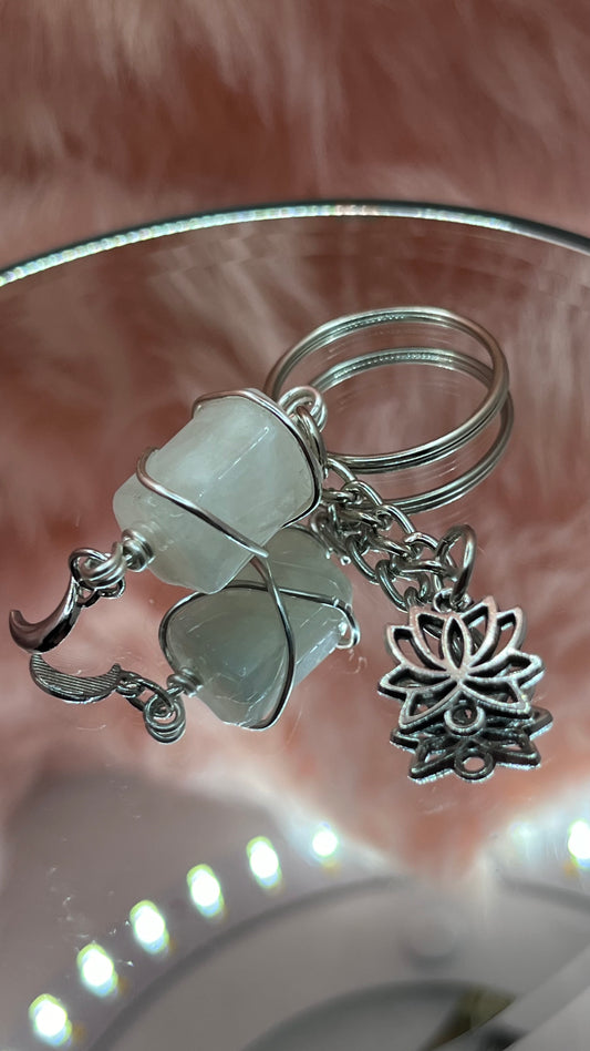 Moon stone Lotus Keychain